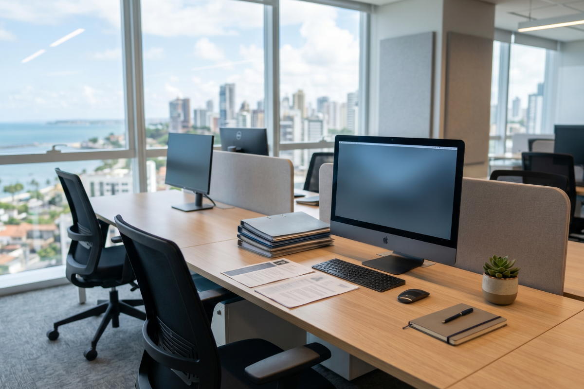 Ambiente de escritório corporativo sobre vagas de emprego em Salvador