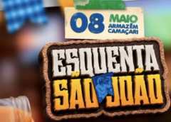 Arte de divulgação do Esquenta São João no Armazém Camaçari com data de 8 de maio.