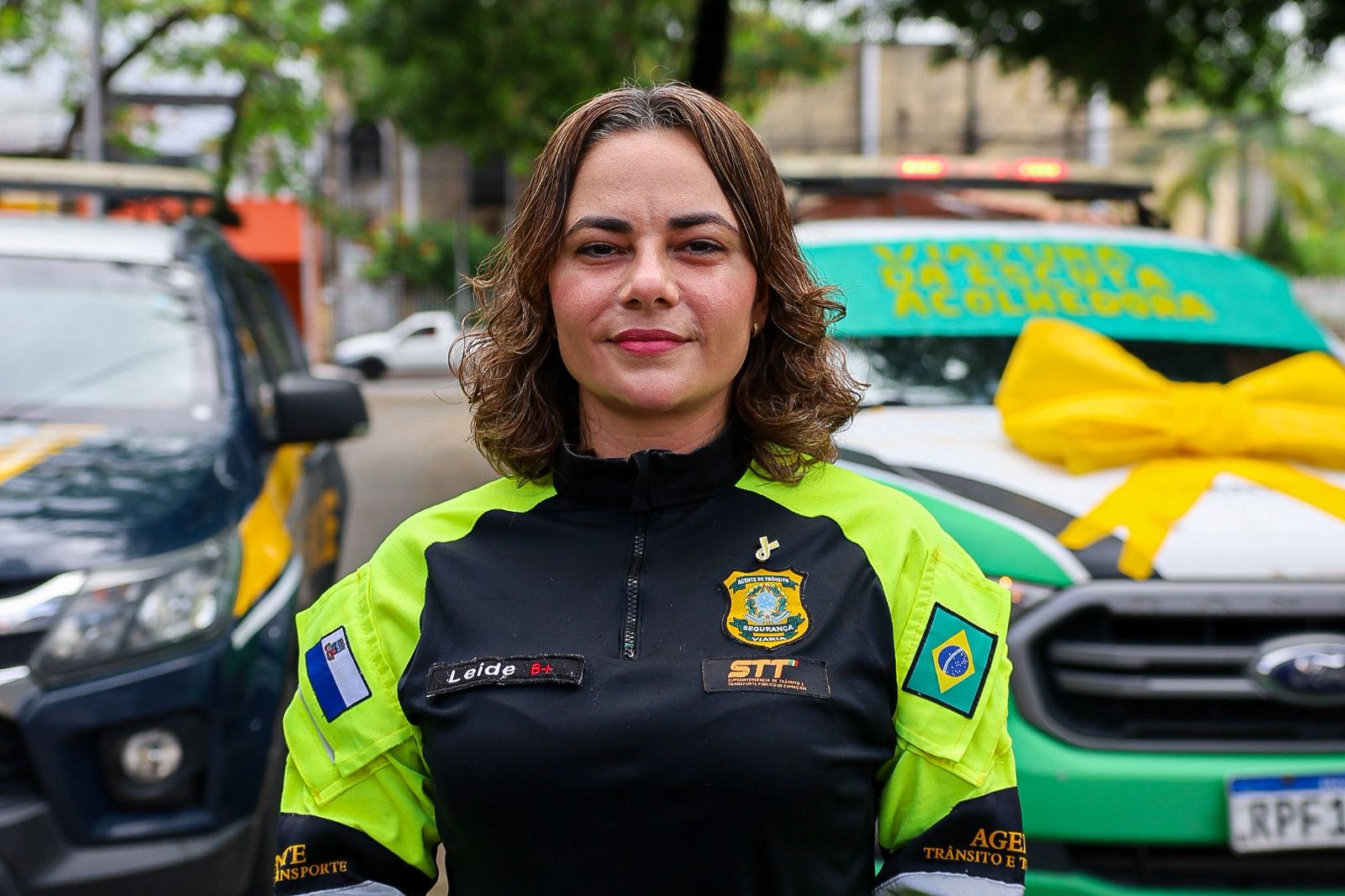 Leide Simões, supervisora da STT, durante o lançamento da campanha Mão na Faixa, pé no freio em Camaçari.