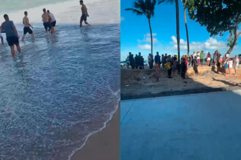 Jovem é socorrida após ataque de tubarão na praia de Boa Viagem, na Zona Sul do Recife